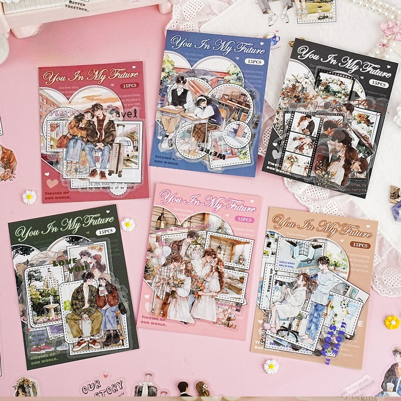 Vintage Things Collection - 15枚入り PETキャラクターステッカー ジャーナリング用 ダイカットPETステッカー スクラップブッキング ジャンクダイアリー