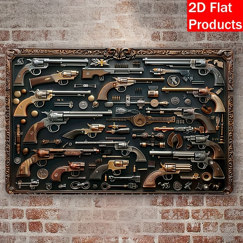Vintage Collectible Guns - [金属装飾飾り板] ヴィンテージガンコレクション金属アルミニウム装飾飾り板と装飾品、正方形の花輪サイン、ベストG