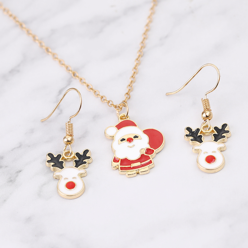 Vintage Collectible Santa - 女性のためのクリスマスコレクションのジュエリーセット,トナカイの頭のイヤリング,santa claus,女の子のためのクリスマスプレゼント