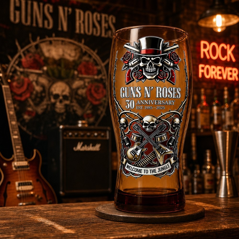 Vintage Collectible Guns - ガンズ・アンド・ローゼズ メモリアルビールマグ 15オンス ヴィンテージロックバンドグラス、レトロ音楽ファンギフト、コレクターズアイテム バー・パブ用ドリンクウェア