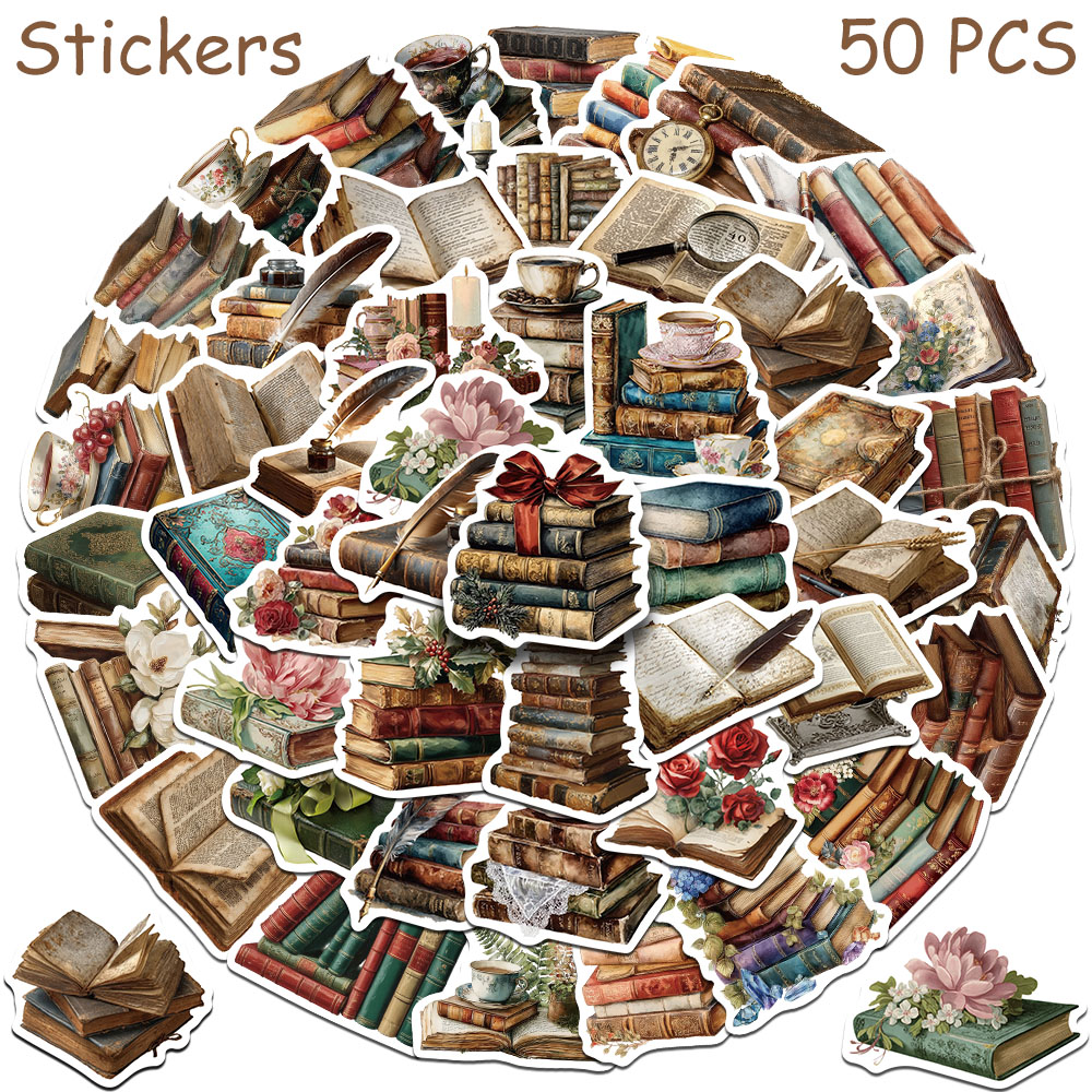 Vintage Things Collection - 50 個ヴィンテージブックステッカーデカールラップトップスクラップブックスーツケーススケートボードヘルメット DIY 美的防水ステッカーギフト