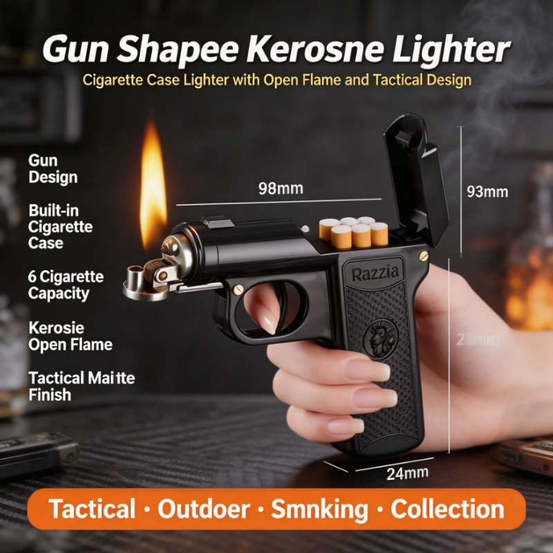 Vintage Collectible Guns - ヴィンテージピストル型ライター、防風メタル、詰め替え可能、ガン愛好家、軍事愛好家向けのコレクターズギフト、タバコアクセサリー