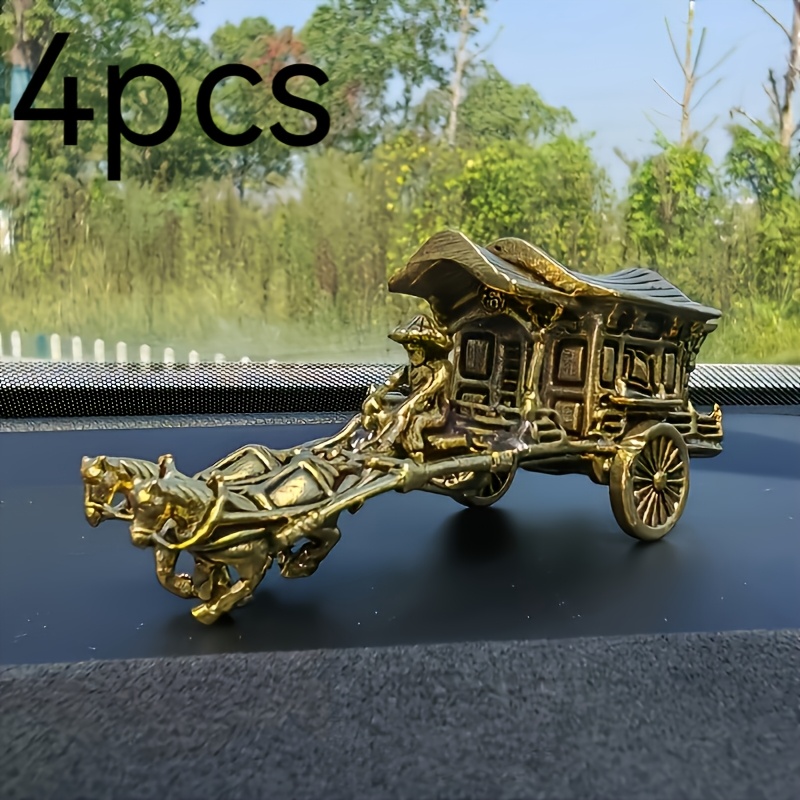 Vintage Things Collection - ヴィンテージ真鍮製ダブルエイプ馬車飾り1/4個 - 芸術的な盆栽や水槽の装飾に