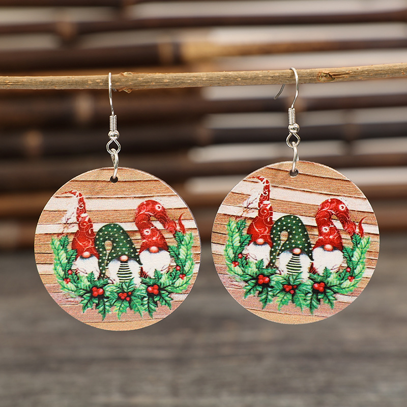 Vintage Collectible Santa - 新しいヴィンテージ木製クリスマスコレクションサンタペンダントイヤリング