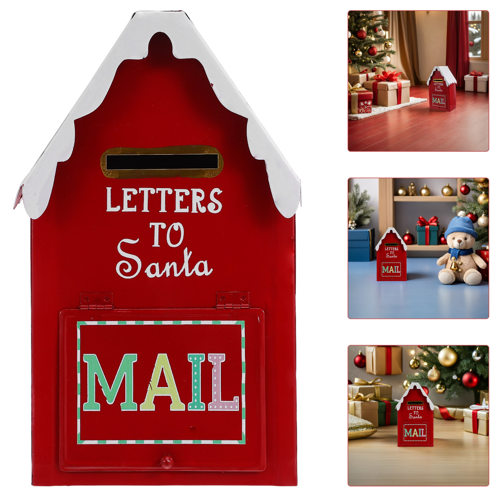 赤いクリスマスメールボックス金属製サンタレターボックスヴィン - Vintage Collectible Santa のレビューと価格