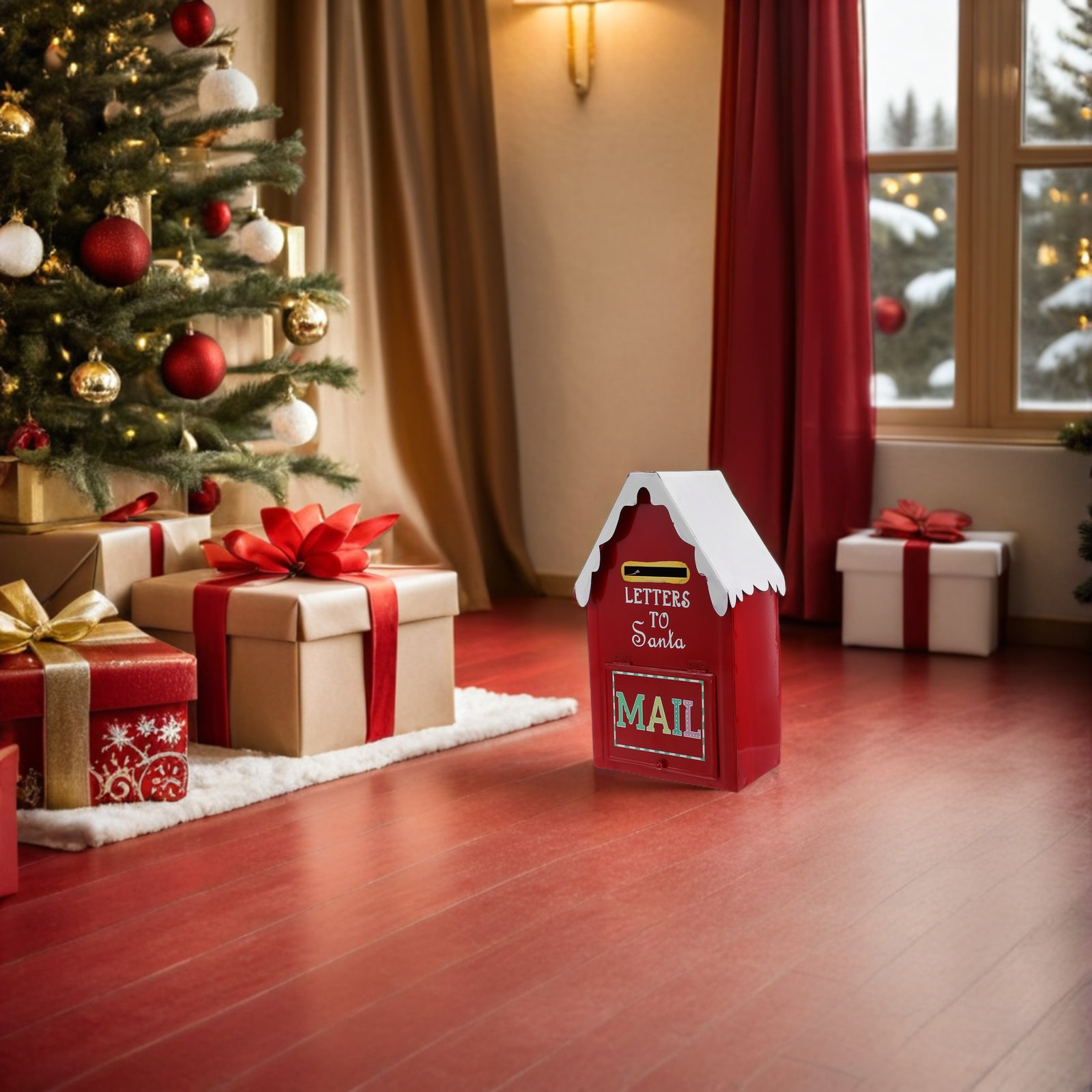 赤いクリスマスメールボックス金属製サンタレターボックスヴィン - Vintage Collectible Santa のレビューと価格