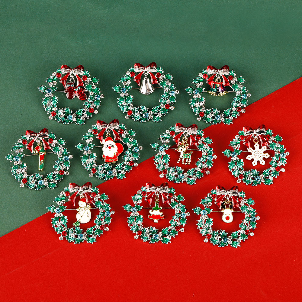 クリスマスリースコレクションエナメルクリスタルブローチ、キャ - Vintage Collectible Santa のレビューと価格