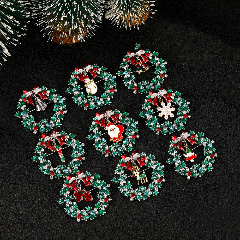 クリスマスリースコレクションエナメルクリスタルブローチ、キャ - Vintage Collectible Santa のレビューと価格