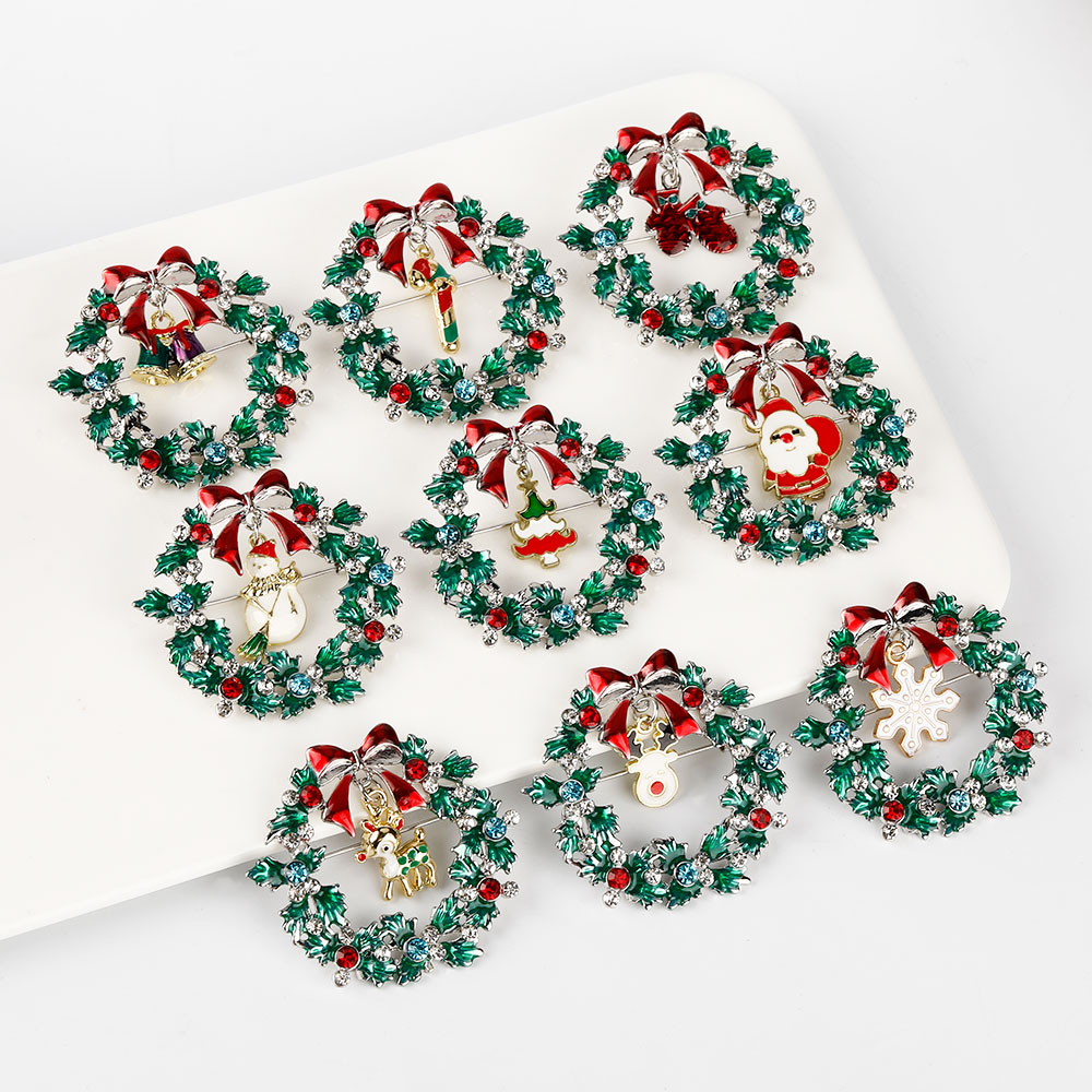 クリスマスリースコレクションエナメルクリスタルブローチ、キャ - Vintage Collectible Santa のレビューと価格