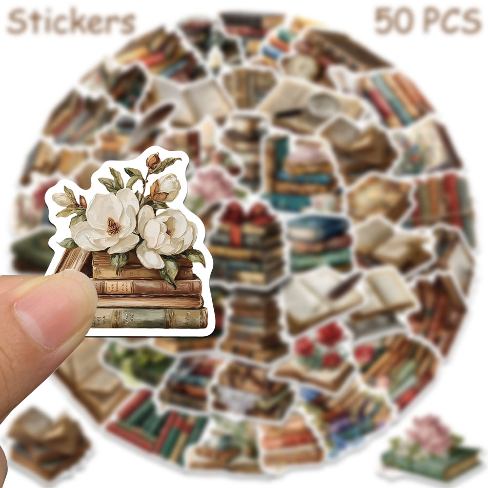50 個ヴィンテージブックステッカーデカールラップトップスク - Vintage Things Collection のレビューと価格